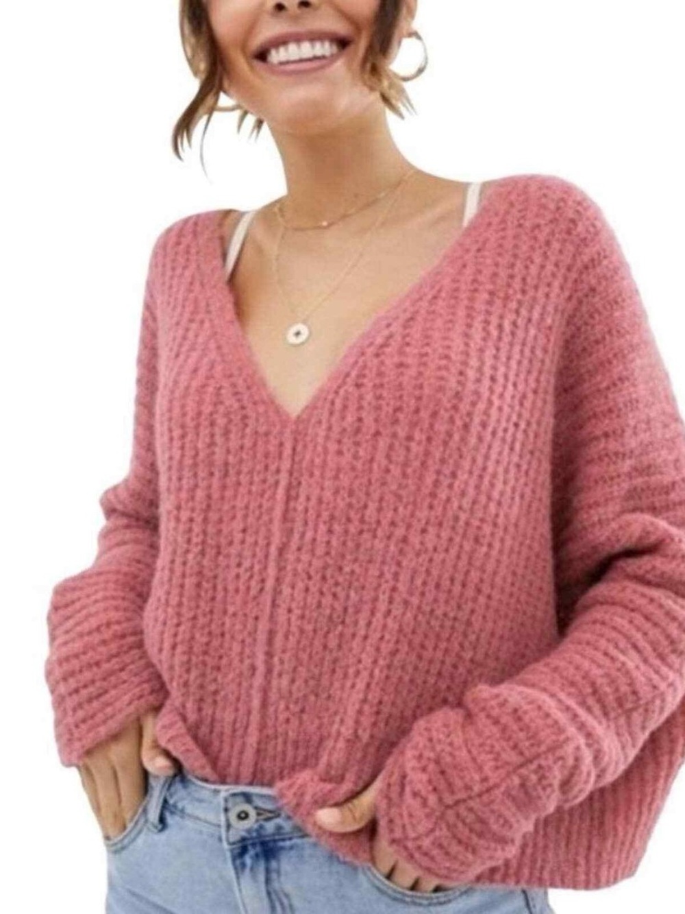 Free People Moonbeam V-Neck Sweater Alpaca Blend M